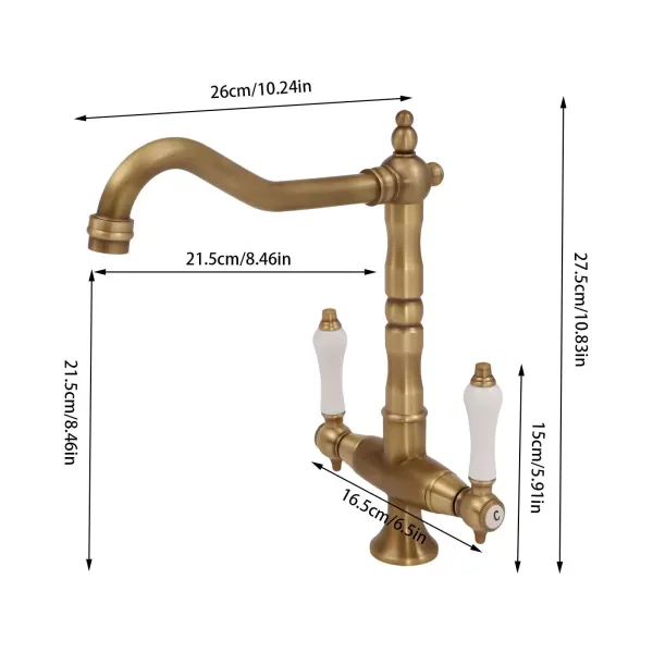 Antique Two-Handle Kitchen Mixer Tap Laundry Sink Basin Faucet Bath Spout Tap AU