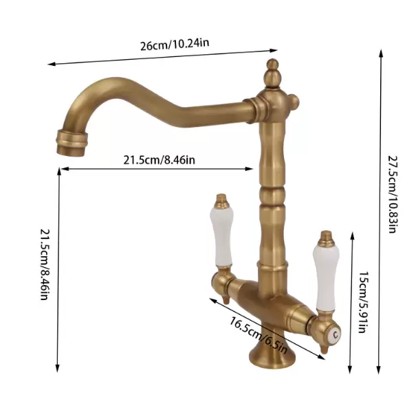Antique Two-Handle Kitchen Mixer Tap Laundry Sink Basin Faucet Bath Spout Tap AU
