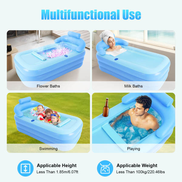 Adult PVC Folding Portable Spa Warm Bathtub Blow Up Kit Inflatable Bathtub