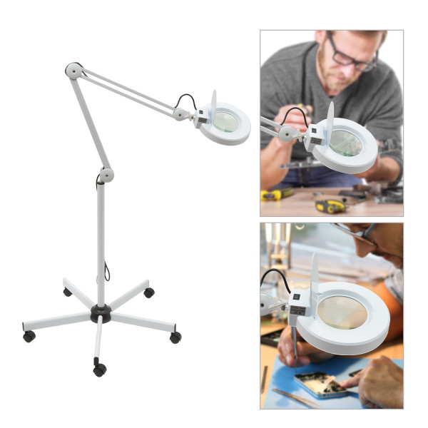 5X LED Magnifying Lamp, Bright Daylight Magnifying Glass with Light and Stand, Adjustable Swivel Arm Magnifier lamp-White