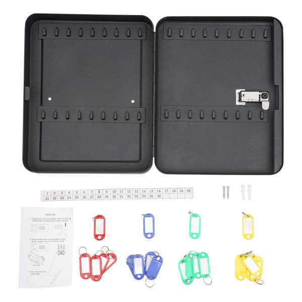 Black 36-Key Storage Cabinet, Combination Safe, Iron Safe Box - Wall-Mounted, 1.18 - 2.36 Inch Key Capacity