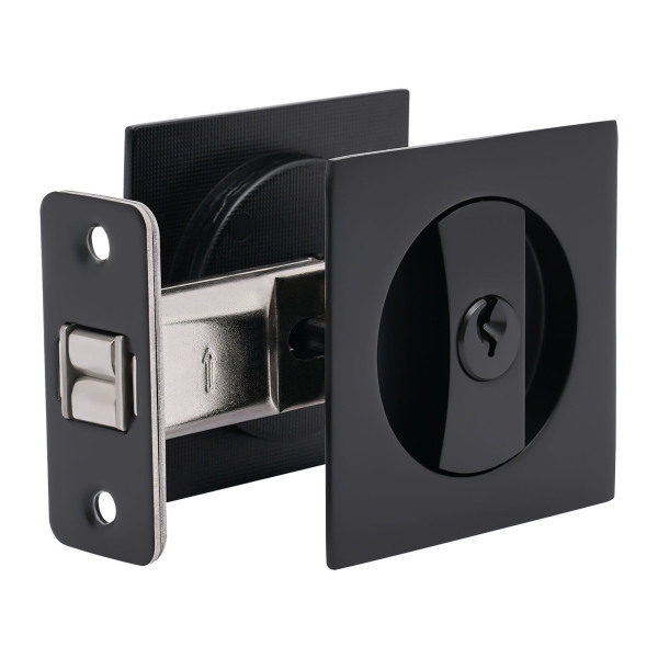 Contemporary Square Entry Door Sliding Pocket Door Lock, Cavity Sliding door Lock Privacy Function Entry lock Matt Black Square