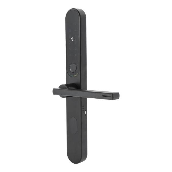 Door Lock Fingerprint Door Lock Smart Door Lock with Smart APP Control Emergency Power Port for Apartments Hotels Companies Black