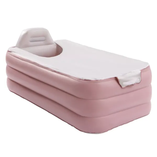 3 Layers Smart Blow Up Bathtub Foldable Portable PVC Spa Shower Tub Wireless Pink