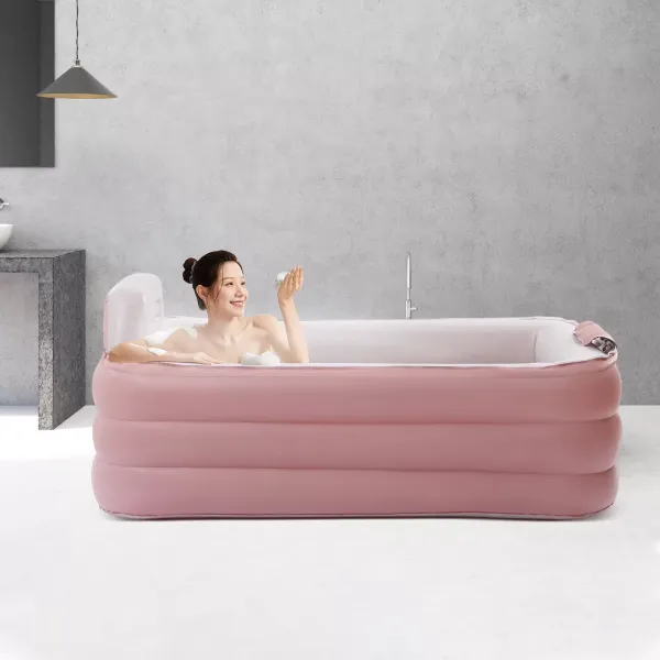 3 Layers Smart Blow Up Bathtub Foldable Portable PVC Spa Shower Tub Wireless Pink 3 Layers Smart Blow Up Bathtub Foldable Portable PVC Spa Shower Tub Wireless Pink
