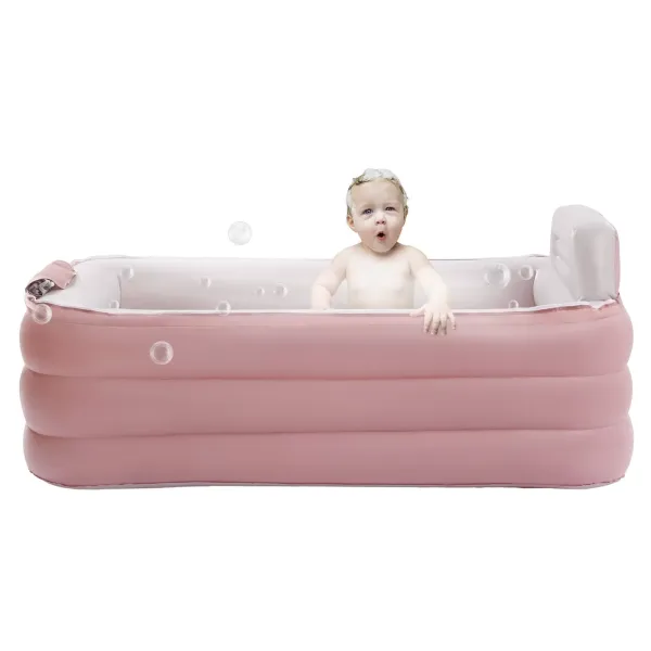 3 Layers Smart Blow Up Bathtub Foldable Portable PVC Spa Shower Tub Wireless Pink 3 Layers Smart Blow Up Bathtub Foldable Portable PVC Spa Shower Tub Wireless Pink