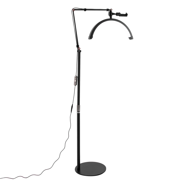 Eyelash LED Floor Light Estheticians Light Facialist Crescent-shaped Light with Phone Holder for Beauty Skincare Eyebrows Tattoo  (Black)