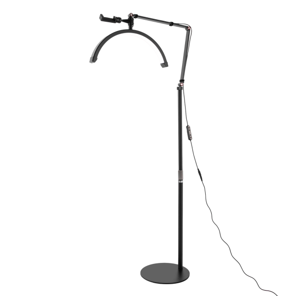Eyelash LED Floor Light Estheticians Light Facialist Crescent-shaped Light with Phone Holder for Beauty Skincare Eyebrows Tattoo  (Black)