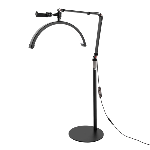 Eyelash LED Floor Light Estheticians Light Facialist Crescent-shaped Light with Phone Holder for Beauty Skincare Eyebrows Tattoo  (Black)