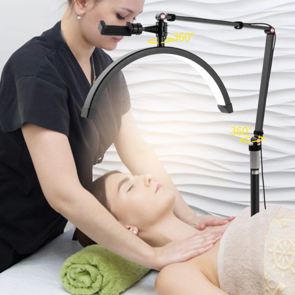 Eyelash LED Floor Light Estheticians Light Facialist Crescent-shaped Light with Phone Holder for Beauty Skincare Eyebrows Tattoo (Black) Eyelash LED Floor Light Estheticians Light Facialist Crescent-shaped Light with Phone Holder for Beauty Skincare Eyebrows Tattoo (Black)