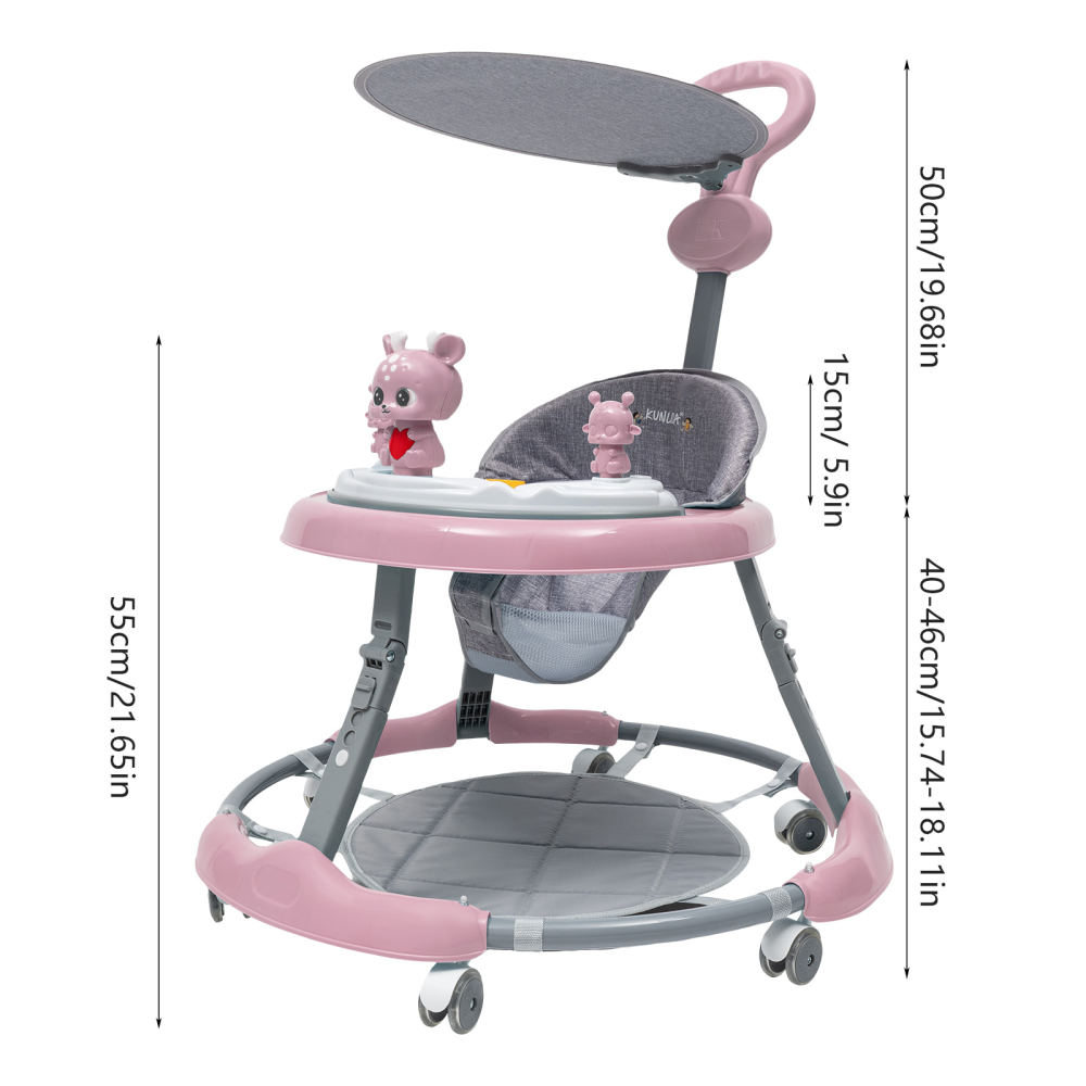 Upgrade Baby Walker Stroller Play Activity Music Kids Ride On Toy Car Adjustable pink