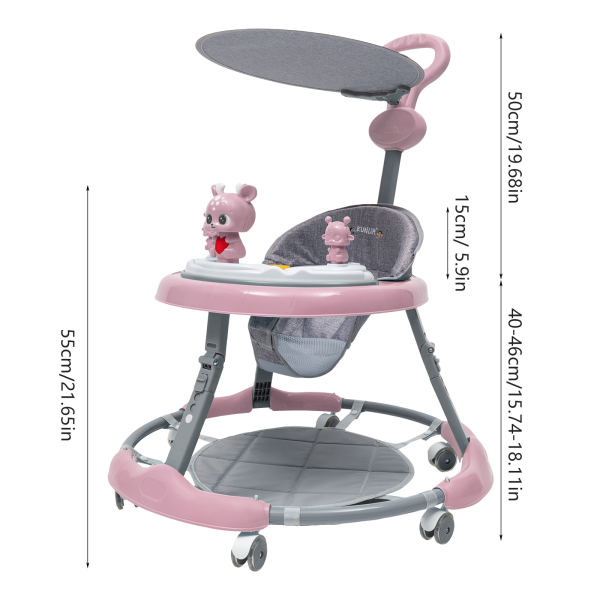 Upgrade Baby Walker Stroller Play Activity Music Kids Ride On Toy Car Adjustable pink