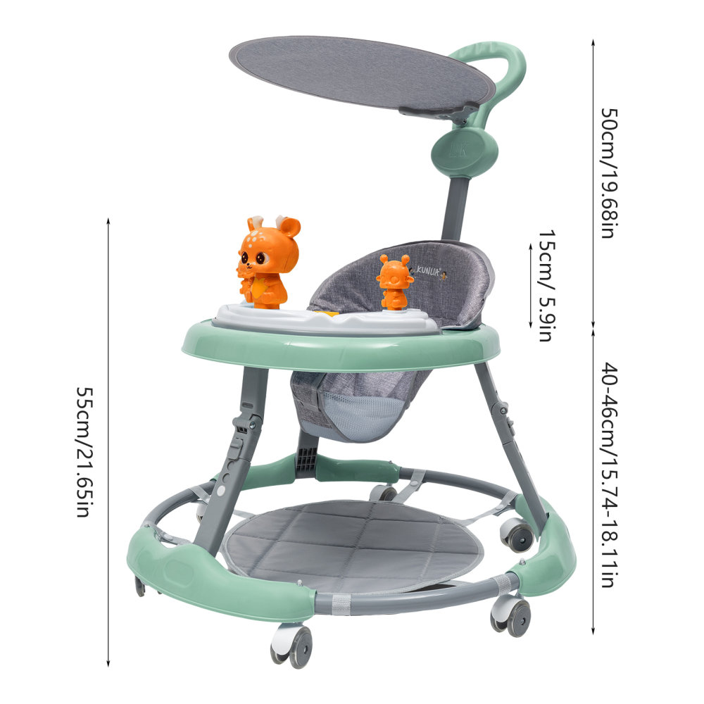 Upgrade Baby Walker Stroller Play Activity Music Kids Ride On Toy Car Adjustable green