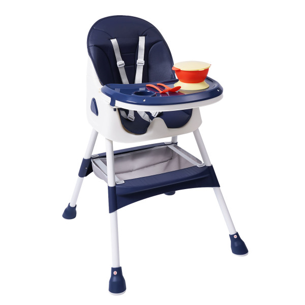 Baby High Chair, 2-in-1 High Chair for Babies and Toddlers with Footrest, Removable Double Tray,(Blue)