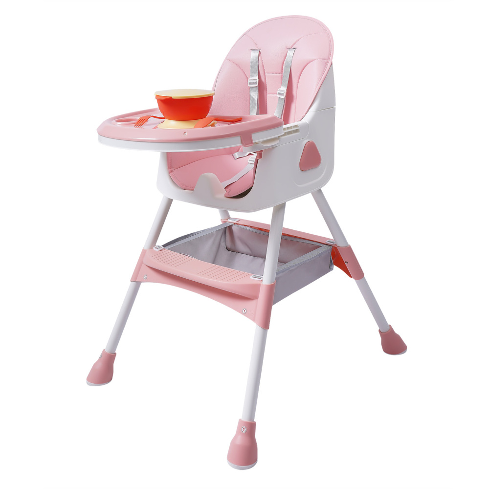 Baby High Chair, 2-in-1 High Chair for Babies and Toddlers with Footrest, Removable Double Tray,(Pink)