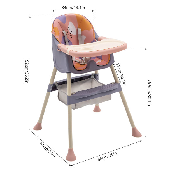 High Chair Toddler Eating Feeding Table Booster Seat-pink