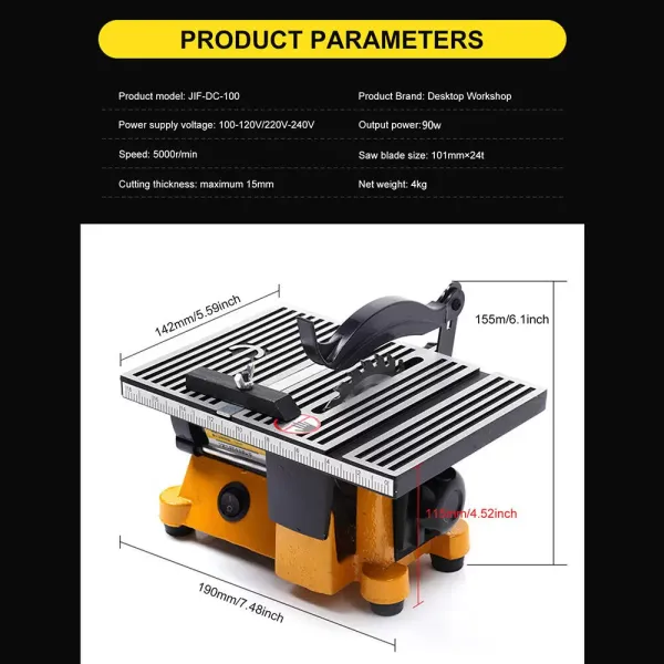 Mini Table Saw Cutter Bench Top Cutter 4" Saw Blades DIY Wood Saw Cutting Tool 4500RPM Mini Table Saw Cutter Bench Top Cutter 4" Saw Blades DIY Wood Saw Cutting Tool 4500RPM