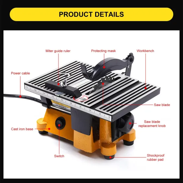 Mini Table Saw Cutter Bench Top Cutter 4" Saw Blades DIY Wood Saw Cutting Tool 4500RPM