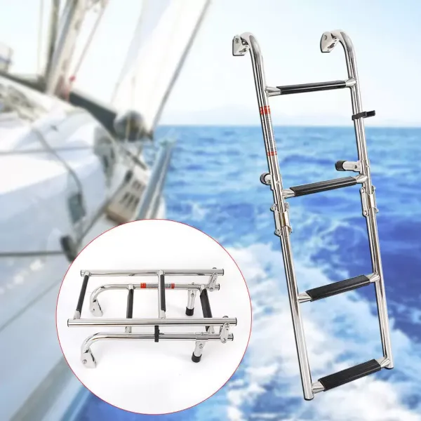 4 Steps Boat Ladder Telescoping Folding Swim Inboard Marine Stainless Steel Foldable 4 Steps Boat Ladder Telescoping Folding Swim Inboard Marine Stainless Steel Foldable