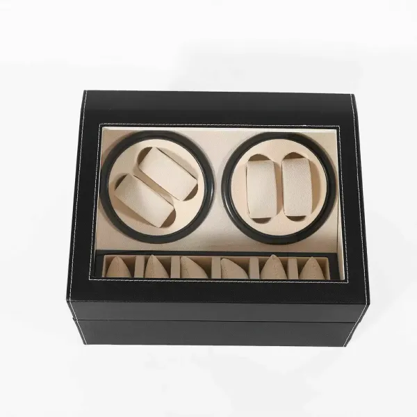 4+6 Automatic Watch Display Box Storage Case Black Smooth Opening Hinged Lid Clear Viewing Window