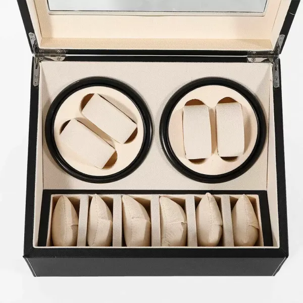 4+6 Automatic Watch Display Box Storage Case Black Smooth Opening Hinged Lid Clear Viewing Window
