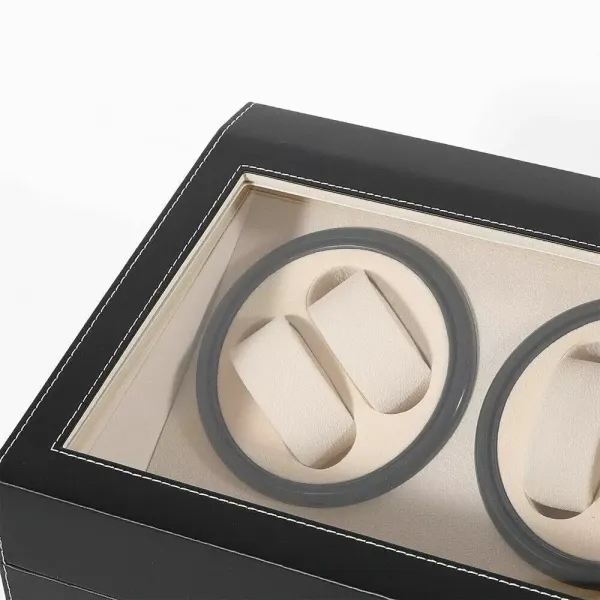 4+6 Automatic Watch Display Box Storage Case Black Smooth Opening Hinged Lid Clear Viewing Window