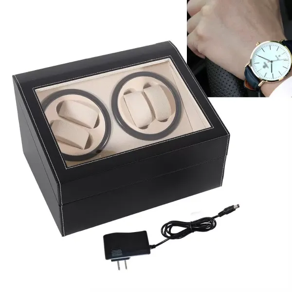 4+6 Automatic Watch Display Box Storage Case Black Smooth Opening Hinged Lid Clear Viewing Window