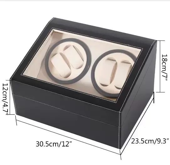 4+6 Automatic Watch Display Box Storage Case Black Smooth Opening Hinged Lid Clear Viewing Window 4+6 Automatic Watch Display Box Storage Case Black Smooth Opening Hinged Lid Clear Viewing Window