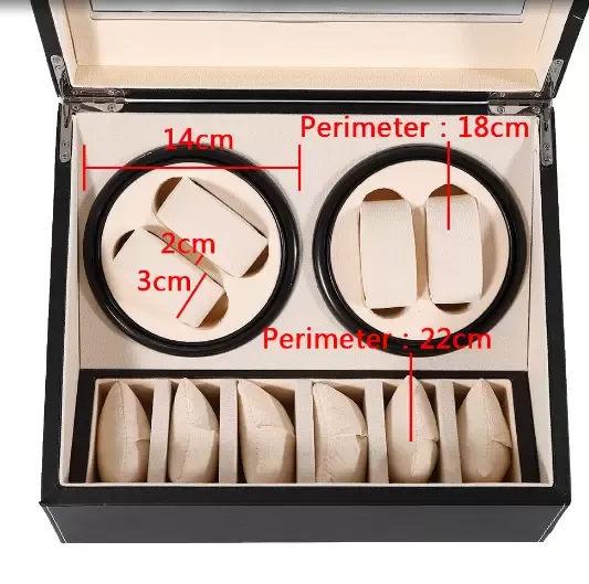 4+6 Automatic Watch Display Box Storage Case Black Smooth Opening Hinged Lid Clear Viewing Window