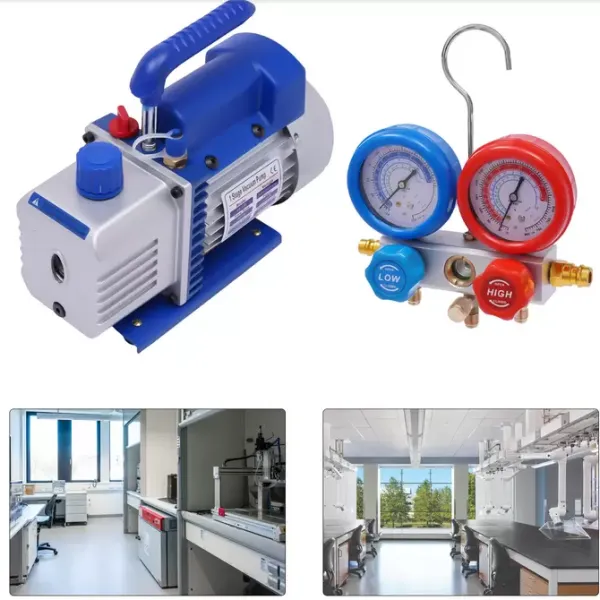 For R134a AC Manifold Gauge A/C Refrigeration Kit Tools 1/4 HP 3CFM Vacuum Pump For R134a AC Manifold Gauge A/C Refrigeration Kit Tools 1/4 HP 3CFM Vacuum Pump