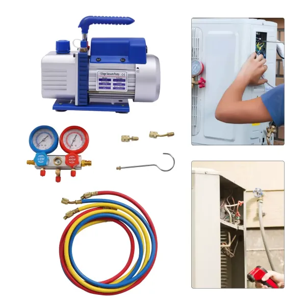 For R134a AC Manifold Gauge A/C Refrigeration Kit Tools 1/4 HP 3CFM Vacuum Pump For R134a AC Manifold Gauge A/C Refrigeration Kit Tools 1/4 HP 3CFM Vacuum Pump