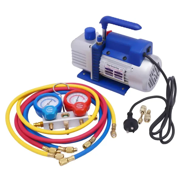 For R134a AC Manifold Gauge A/C Refrigeration Kit Tools 1/4 HP 3CFM Vacuum Pump