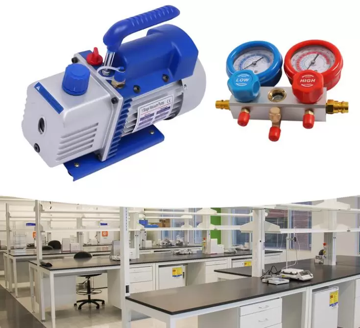 For R134a AC Manifold Gauge A/C Refrigeration Kit Tools 1/4 HP 3CFM Vacuum Pump