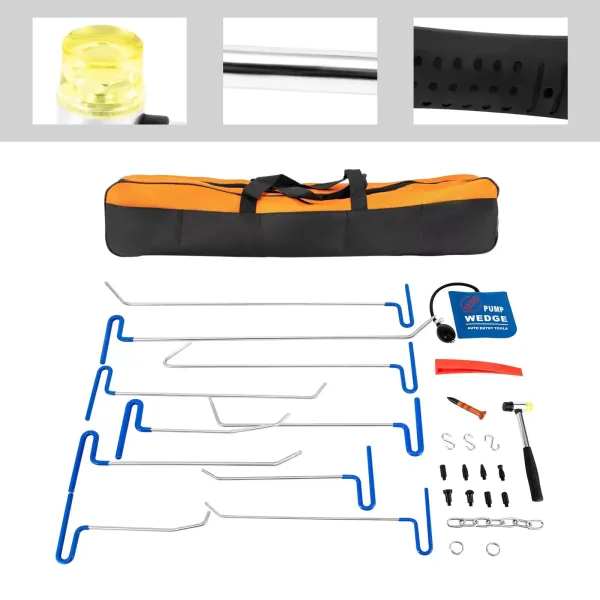 Car Paintless Dent Repair B Style Rod Tools 30PCS Kits for Auto Body Car Hail Damage Door Dings Repair Effective Repair with Rubber Hammer