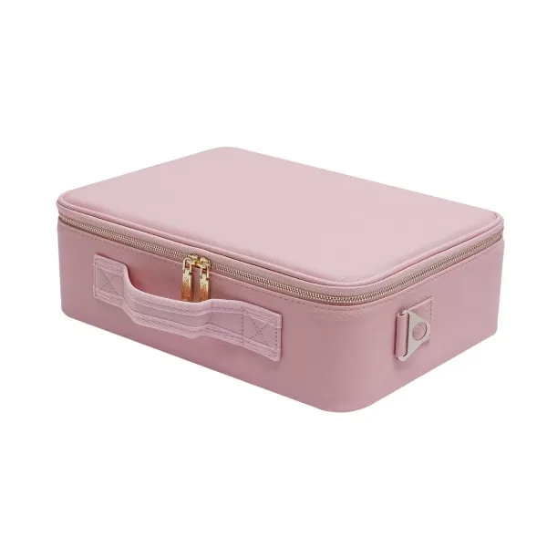 Makeup Train Case with Large Lighted Mirror 3 Color Scenarios Adjustable Brightness Large Cosmetic Organizer Storage Adjustable Dividers  Pink