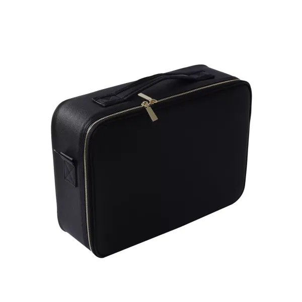 Makeup Train Case with Large Lighted Mirror 3 Color Scenarios Adjustable Brightness Large Cosmetic Organizer Storage Adjustable Dividers Black