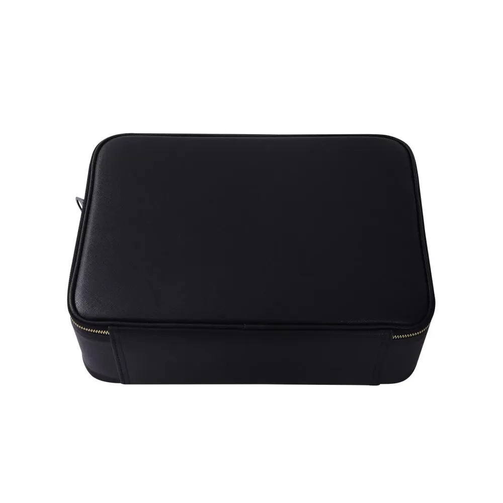 Makeup Train Case with Large Lighted Mirror 3 Color Scenarios Adjustable Brightness Large Cosmetic Organizer Storage Adjustable Dividers Black