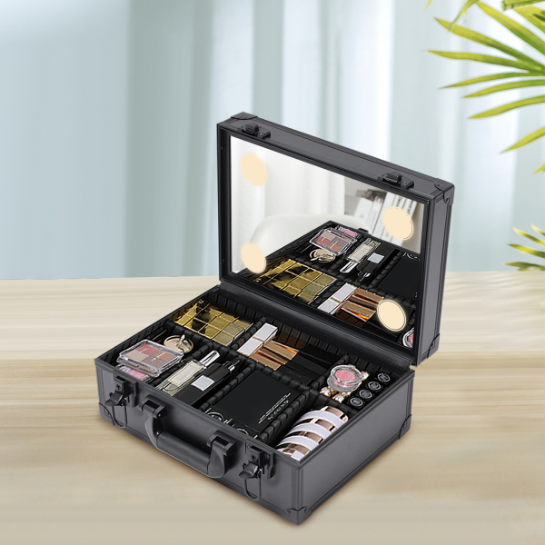 Makeup Train Case - Cosmetic Organizer Box Makeup Case with Lights and Mirror