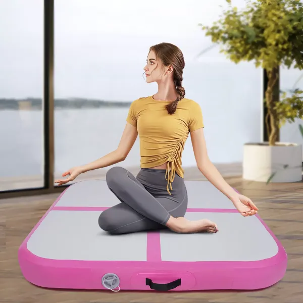 100*100CM Inflatable Air Track Mat Gymnastics Tumbling Exercise Yoga Mat w/ Air Pump (Pink)