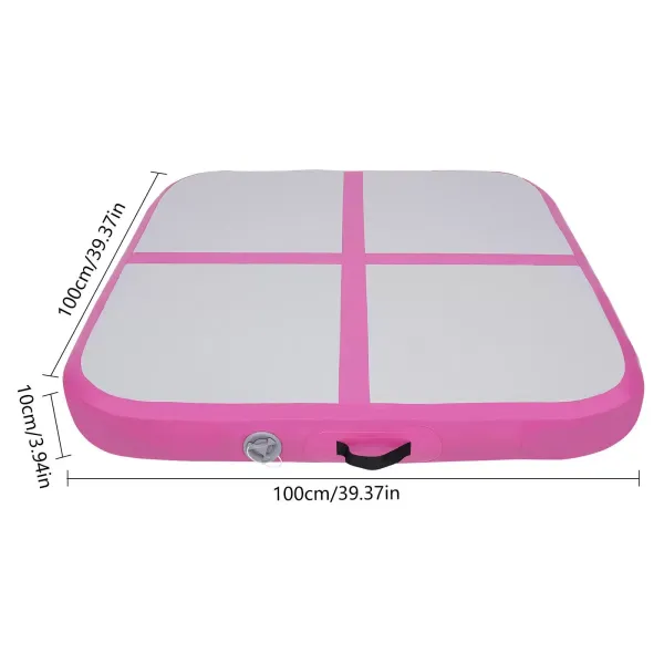 100*100CM Inflatable Air Track Mat Gymnastics Tumbling Exercise Yoga Mat w/ Air Pump (Pink)