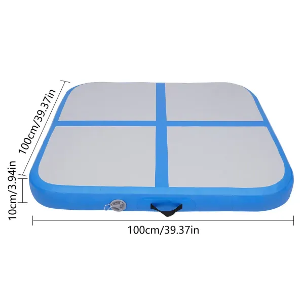 100*100cm Air Track Mat Gymnastics Tumbling Exercise Inflatable Mat with Pump（Blue）
