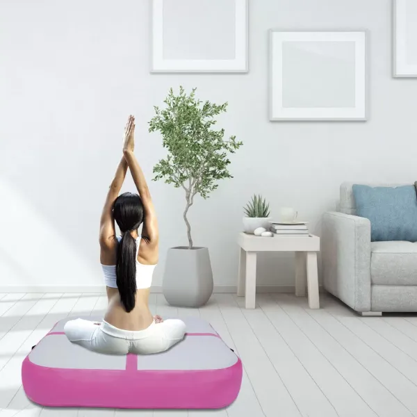 Inflatable Air Track Air Mat Yoga Gymnastics Balance Training Flooring+Electric Pump Pink