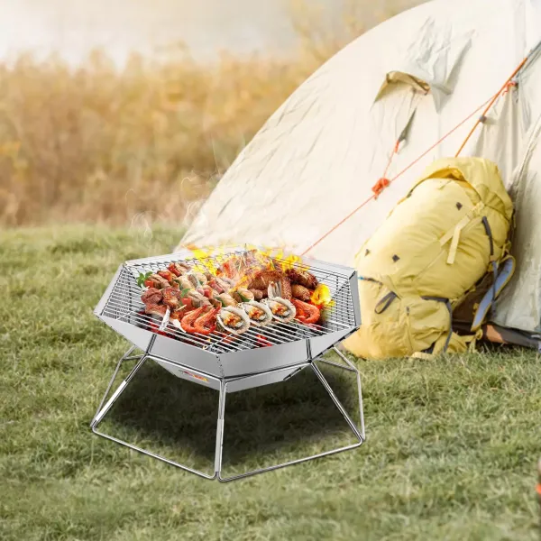 2-in-1 Foldable Fire Pit Garden Heater Barbecue BBQ Grill Stove Camping Charcoal