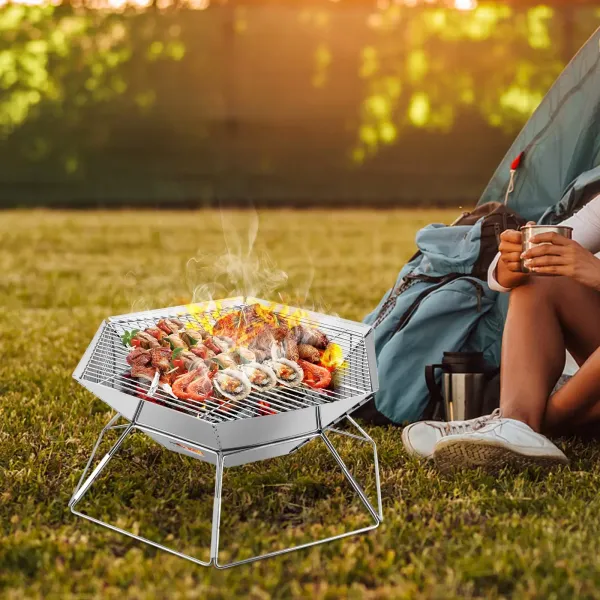 2-in-1 Foldable Fire Pit Garden Heater Barbecue BBQ Grill Stove Camping Charcoal