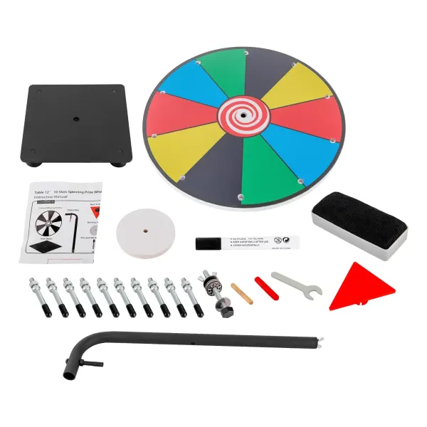 10-Slot Spinning Prize Wheel 12" Spinning Prize Wheel w/Dry Erase Marker+Eraser