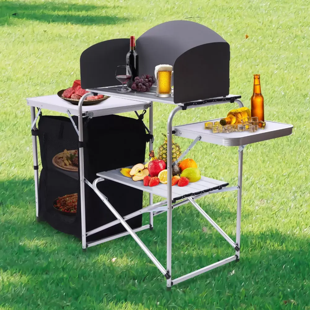 Folding Camping Table Aluminium Portable Picnic Outdoor Foldable BBQ Desk Table +Carrying Bag Folding Table（Black）