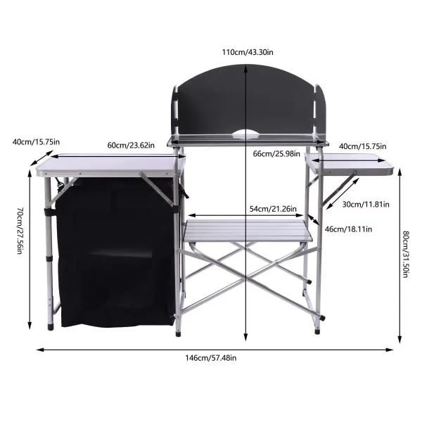 Folding Camping Table Aluminium Portable Picnic Outdoor Foldable BBQ Desk Table +Carrying Bag Folding Table（Black）