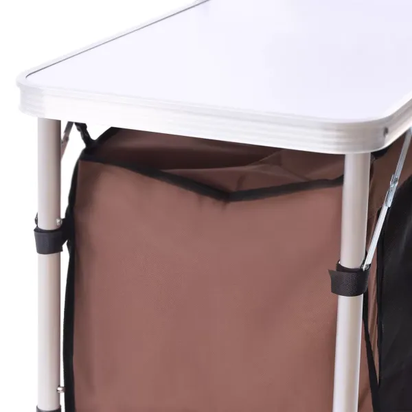 Camping Cupboard Foldable Kitchen Station Cook Table +Carrying Bag Folding Table（Brown）