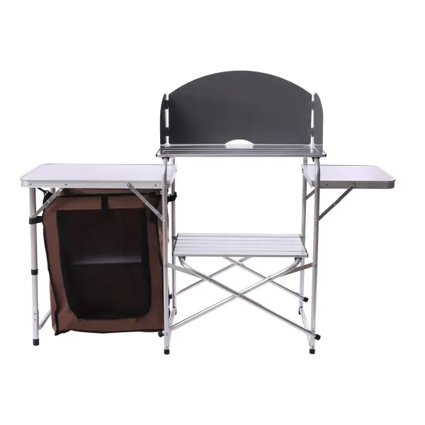 Camping Cupboard Foldable Kitchen Station Cook Table +Carrying Bag Folding Table（Brown）