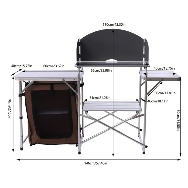 Camping Cupboard Foldable Kitchen Station Cook Table +Carrying Bag Folding Table（Brown）